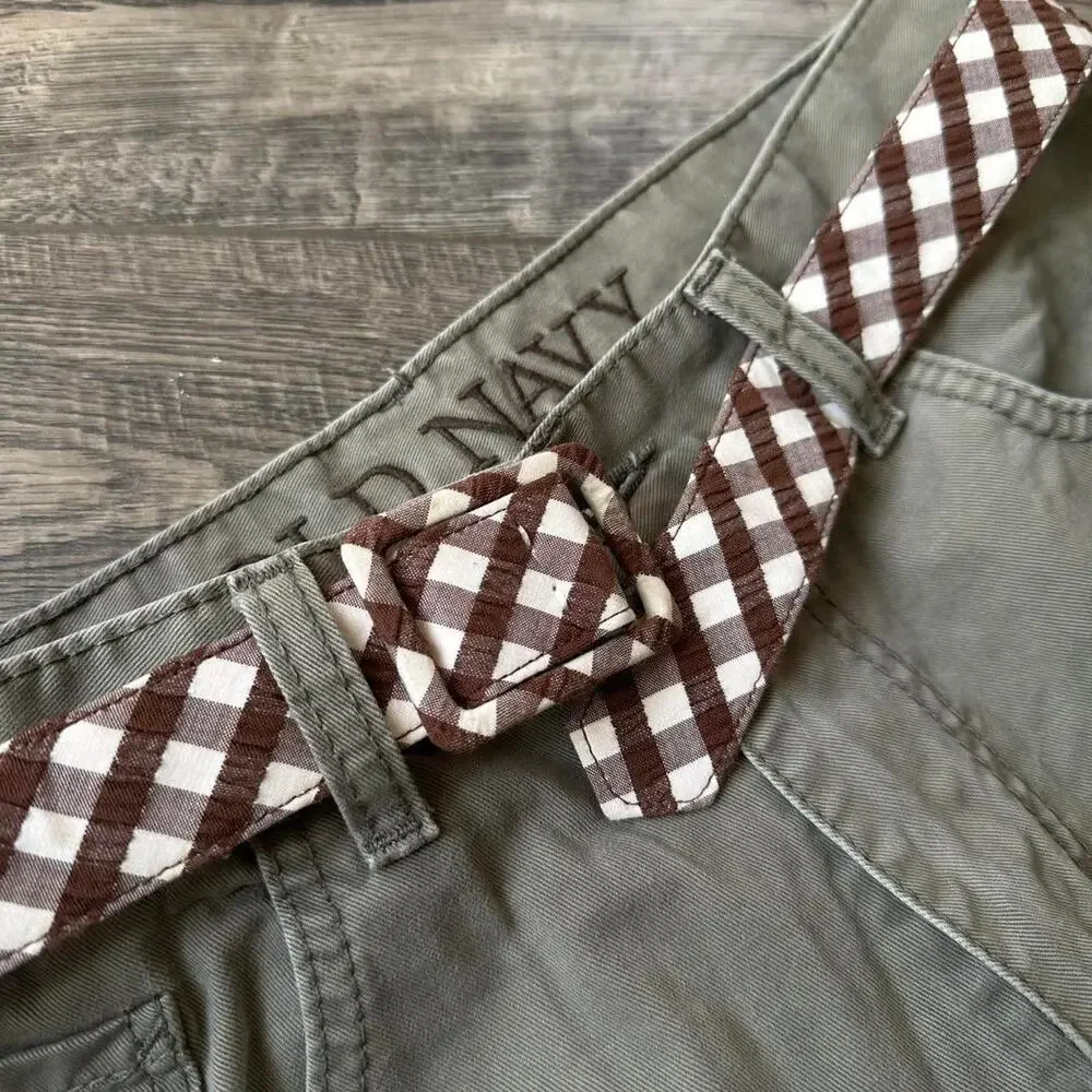 Vintage Y2K Plaid Gingham Brown Tan Canvas Strap Belt